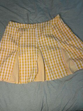 Yellow Gingham Pleated Mini Skirt - Women Forever21 size 0X